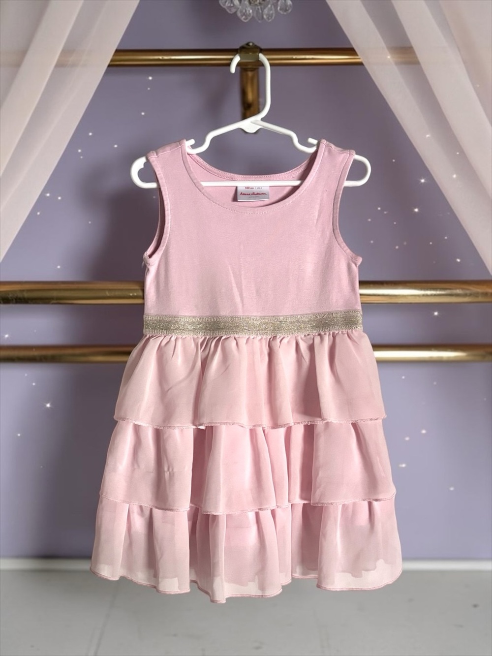 Hanna Andersson Girls Dress Pink Tiered Tulle Balletcore Princess Size 4 100
